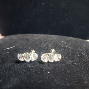 Vintage Screw Back Earrings Faceted Rhinestones Round Emerald  Pronged Wedding